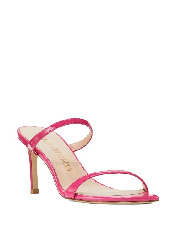 Stuart Weitzman Aleena Pink Patent Leather Double-Strap Heeled Slides Sz 7